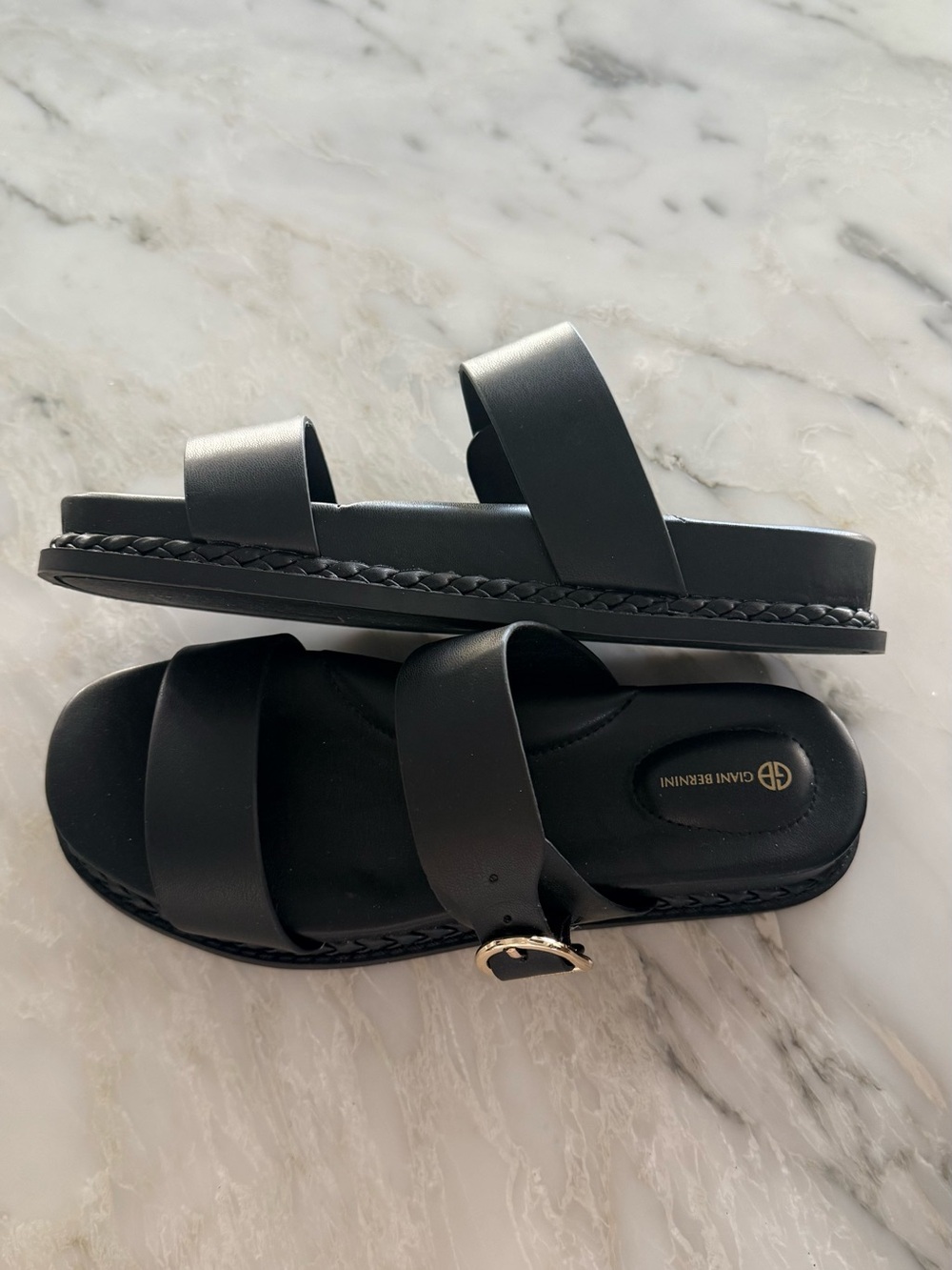 Giani Bernini Black Double-Strap Slide Sandals with Buckle